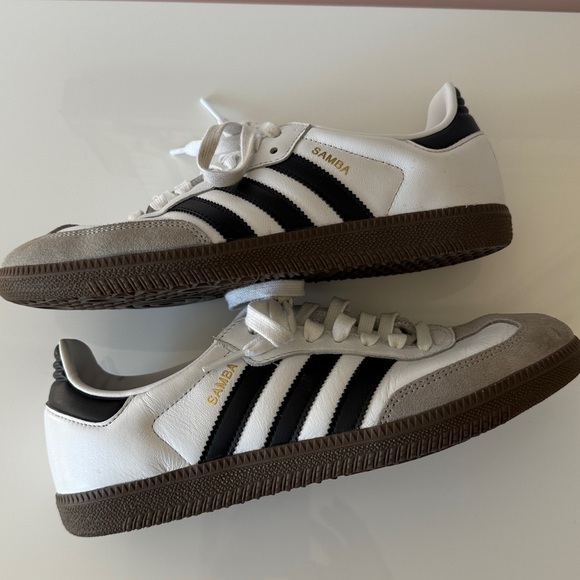 Adidas Classic White Leather Black Striped Samba Gum Sole Mens Sneakers 7 1/2 - Picture 8 of 11